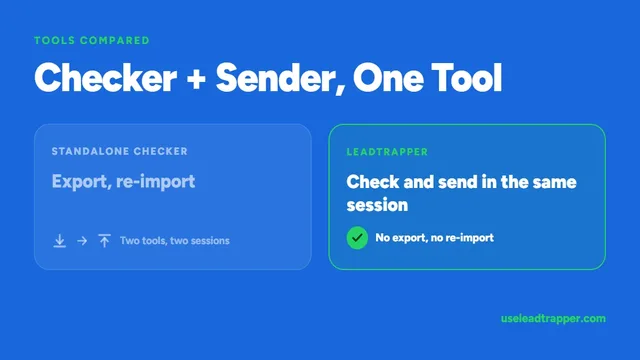 WhatsApp number checker compared to an integrated checker and sender — check and send in the same session versus export and re-import